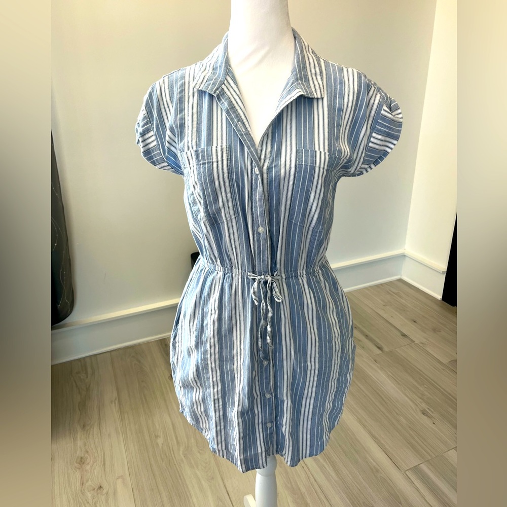 Japna Striped Cap Sleeve Shirt Dress Blue White Size M